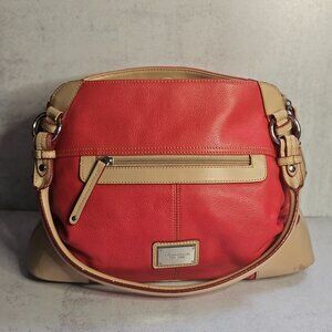 Tignanello Salmon Pink with Tan Trim Leather Shoulder Bag